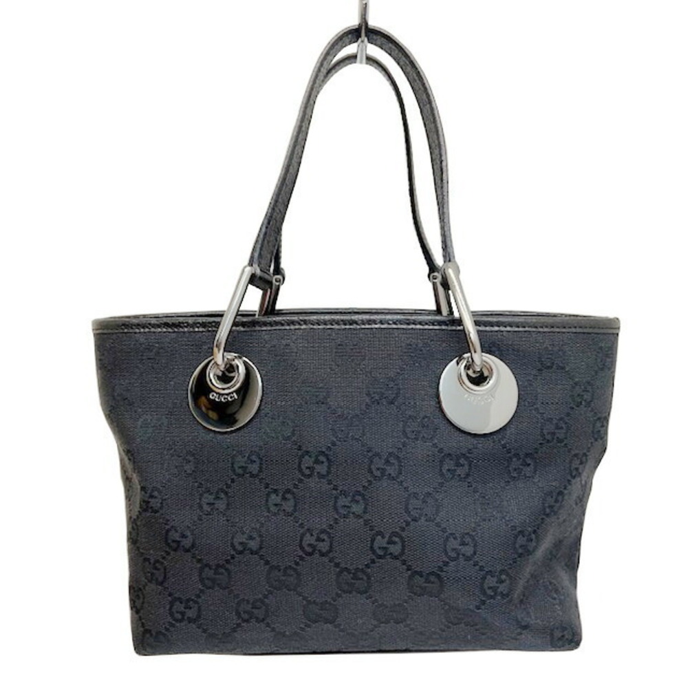 GUCCI GG Canvas Handbag Tote Bag Leather Black